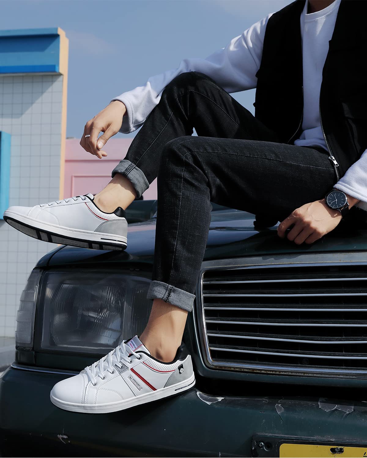 Men’s Casual Leather Sneakers – Lightweight Outdoor Trainers for Walking & Hiking