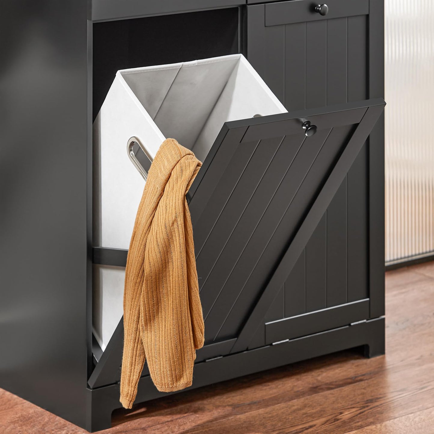 SoBuy Badezimmerschrank mit Wäschekorb Schmaler Badschrank Hoch Badregal Stehend mit 6 Ablagen und 2 Schubladen Wäscheschrank Schmal für Badezimmer Nische Weiß 60x37x171 cm BZR104-W