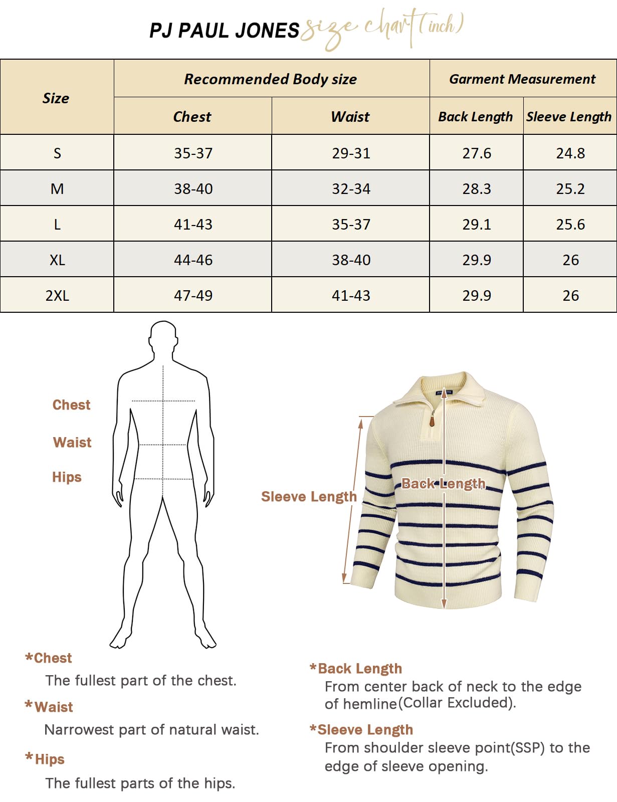 PJ PAUL JONES Men’s Quarter Zip Sweater – Striped Mock Neck Pullover