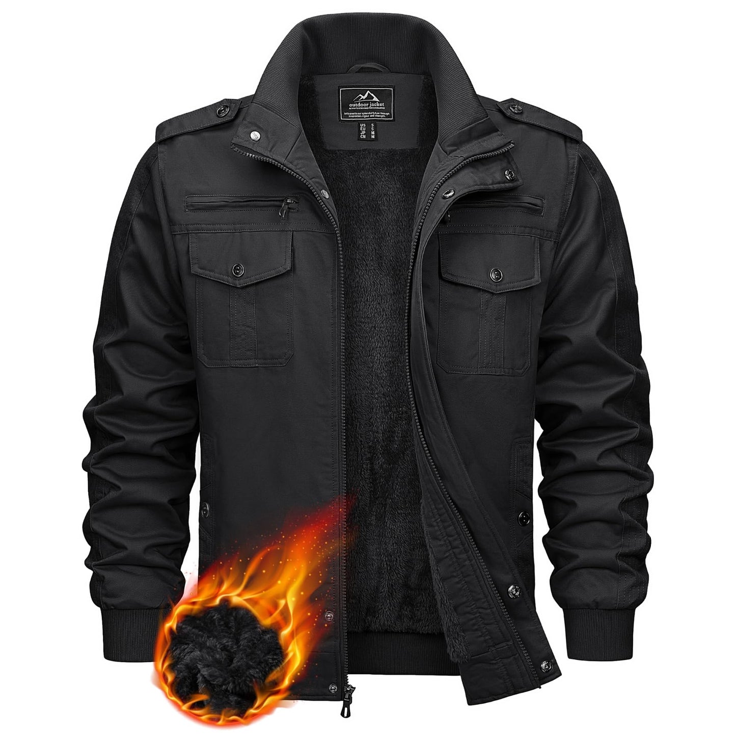 KEFITEVD Men’s Winter Fleece Jacket – Sherpa Lined Military Field Coat