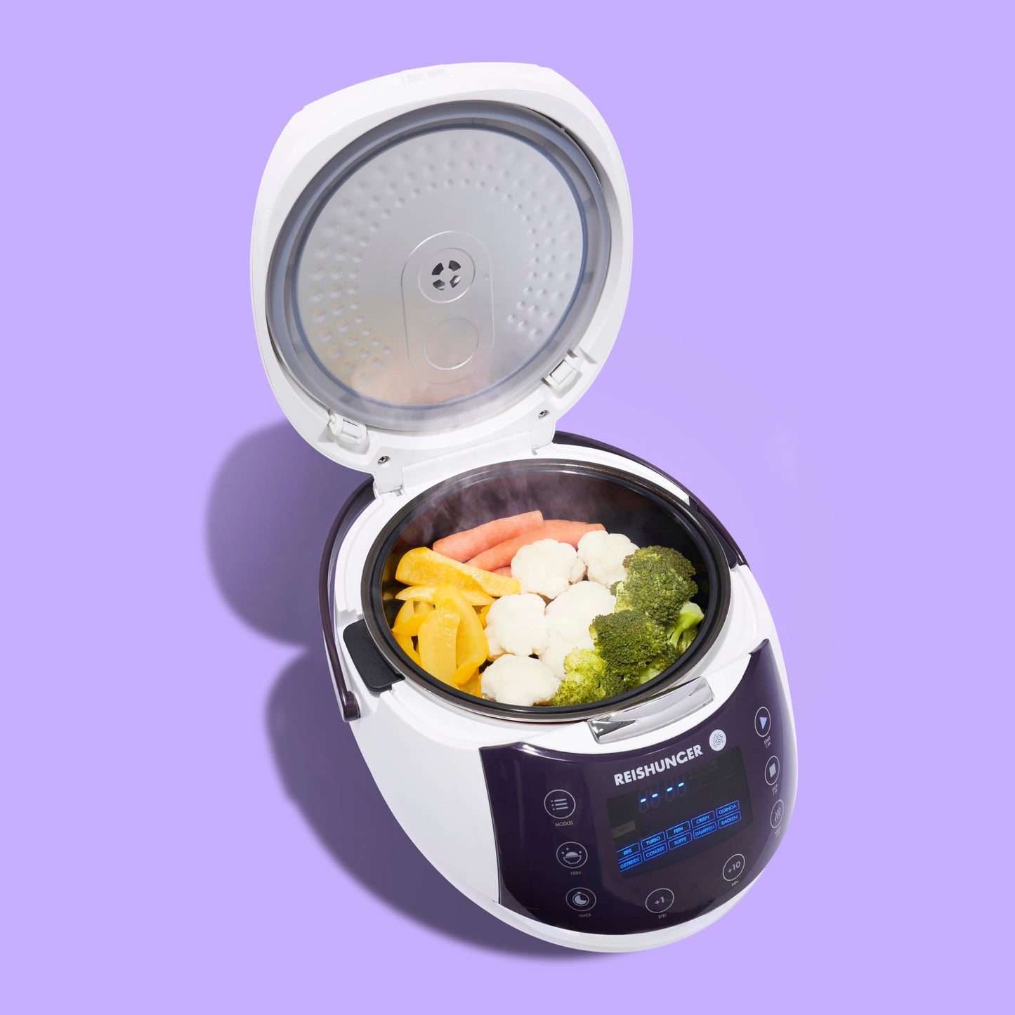 REISHUNGER Digitaler Reiskocher & Dampfgarer Grau | 1,5 L bis 8 Personen | Warmhaltefunktion, Timer & Premium Innentopf | Multikocher, 12 Programme, 7-Phasen-Technologie