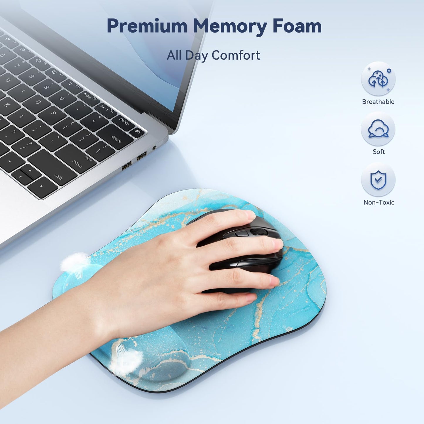 TECKNET Mauspad mit Gelkissen, Memory Foam Mousepad Ergonomisches Wasserdicht Komfort Mausmatte mit Handgelenkpolster Handauflage für Alle Maus Offfice Heim Computer Laptop