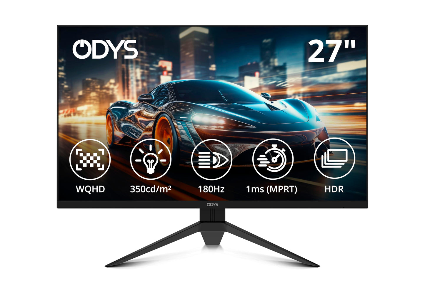 ODYS i27 Monitor - 27-Zoll-Bildschirm im rahmenlosen Design, Full HD, 100 Hz, mit HDR, IPS Panel, FreeSync, HDMI, USB-C, 3,5mm Audio