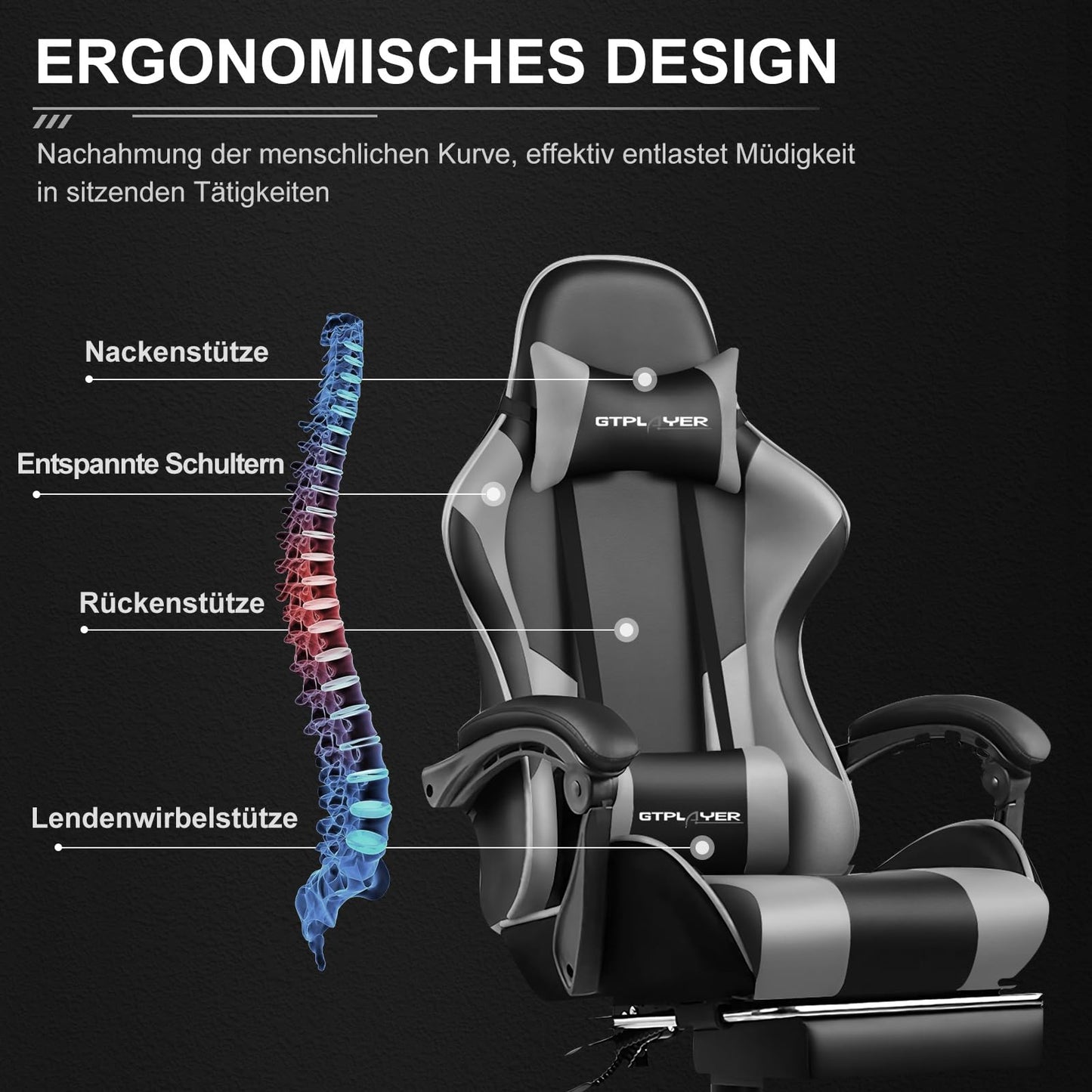GTPLAYER Office Chair Gaming Chair Massage Gaming Armchair Ergonomic Gamer Chair with Footrest, Headrest Massage Lumbar Cushion, Padded Gaming Chair, Swivel Chair White