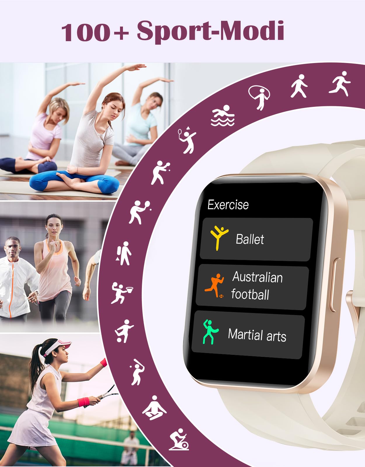 RUIMEN Smartwatch Damen Herren mit Telefonfunktion Fitnessuhr Schrittzähler Uhr mit Pulsmesser SpO2 Messung Schlafüberwachung Nachrichten Multi Trainingsmodi Smart Watch Wasserdicht Für Android iOS