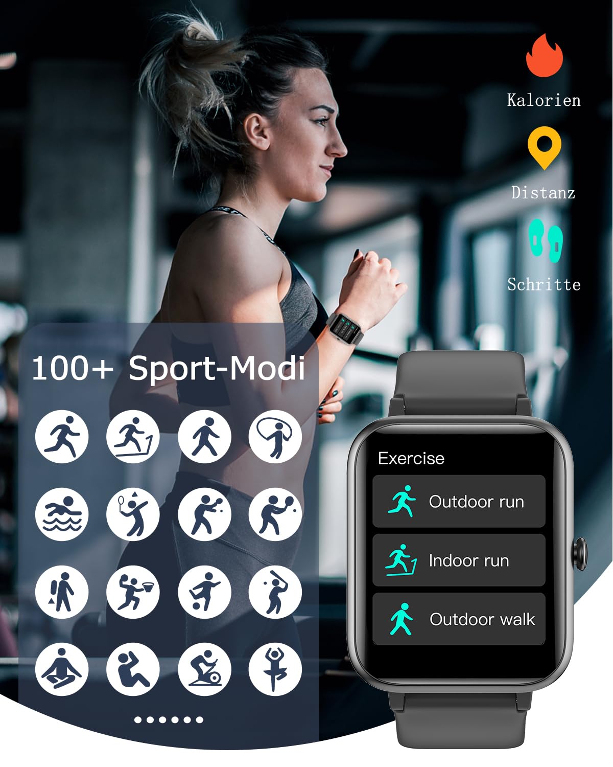GRV Smartwatch für Damen Herren mit Telefonfunktion,Fitnessuhr mit Pulsmesser SpO2 Schlafmonitor Schrittzähler IP68 Wasserdicht,Multi Sportmodi Smart Watch Fitness Tracker für iOS Android Handy