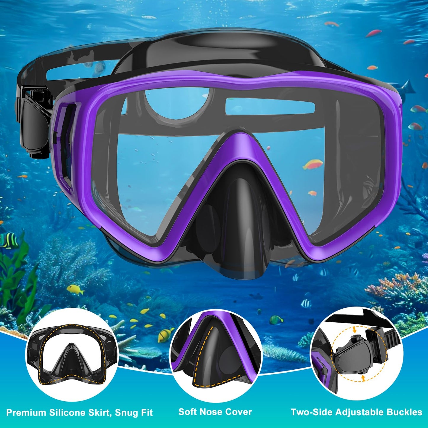 JEMULICE Schnorchelset Erwachsene, Schnorcheln Set mit Taucherbrille und Dry Schnorchel für Herren und Damen, Anti-Leck & Anti-Fog Tauchmaske aus Gehärtetem Glas für Tauchen, Schnorcheln und Schwimmen