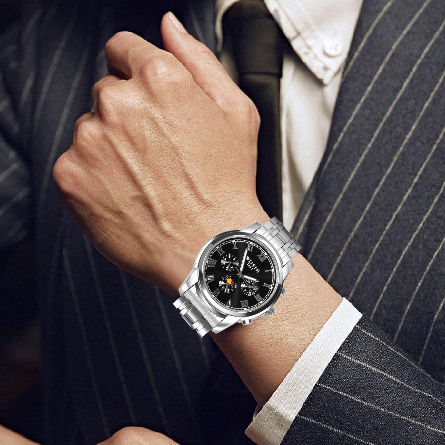 BSTcentelha Herren-Armbanduhr, Kunstleder, Quarz, analog, Gürtel, Schlüsselanhänger, Sonnenbrille, Geschenkset, Dunkelblau zum Valentinstag