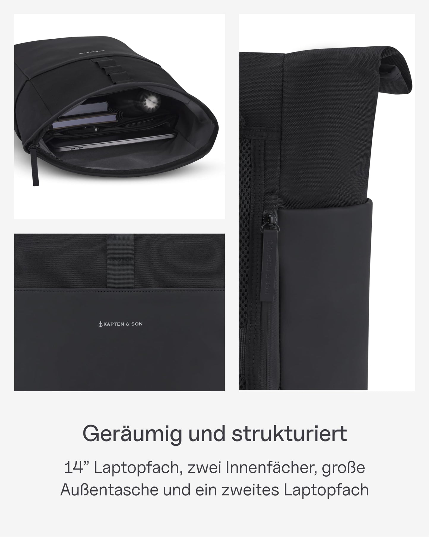Kapten & Son Lund Basic Backpack 14–16L – Rolltop Travel Backpack