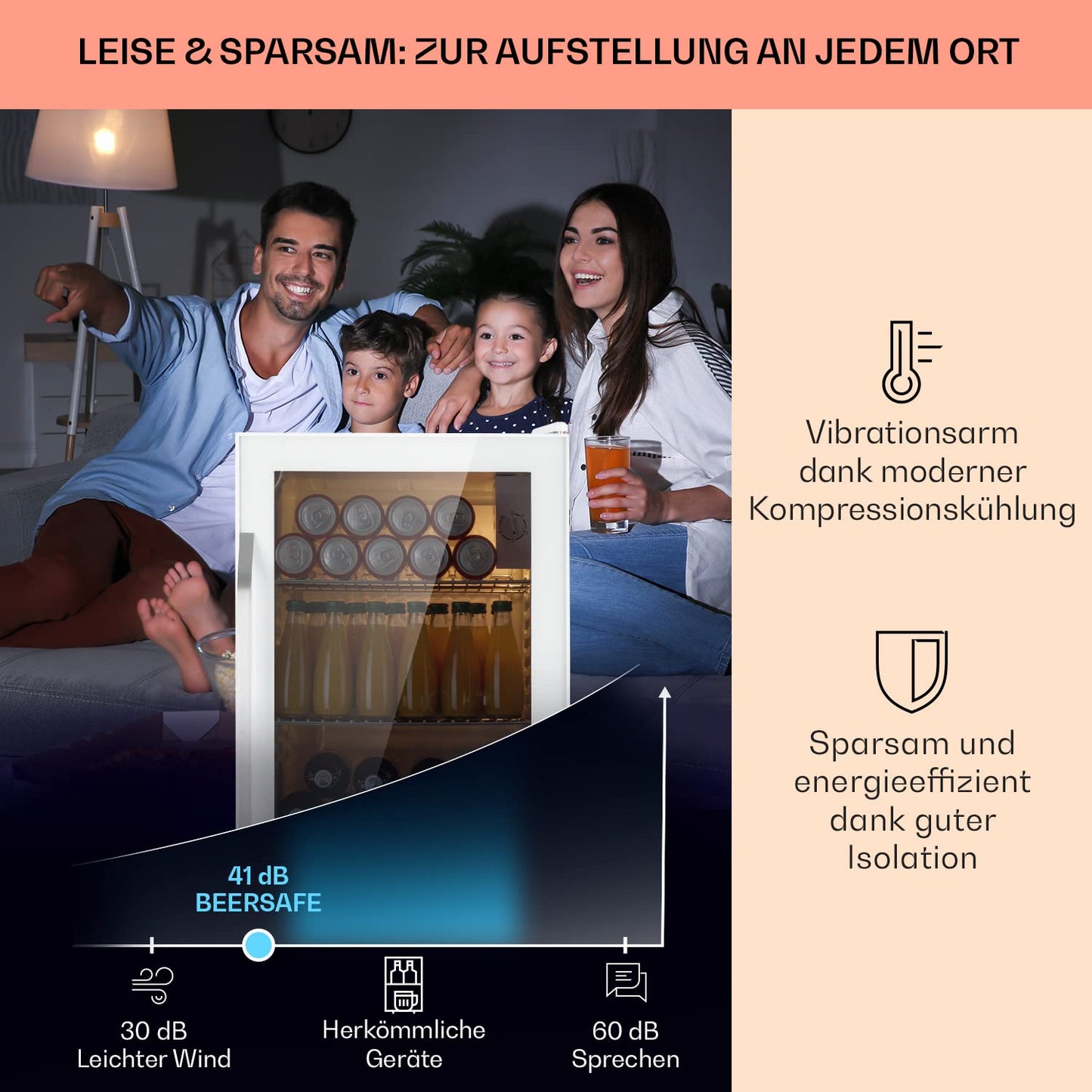 Klarstein Mini Fridge with Glass Door, Mini, for Room, Drinks Fridge Small with Adjustable Shelves, with Waveform Racks, 60 Liter Refrigerator Quiet