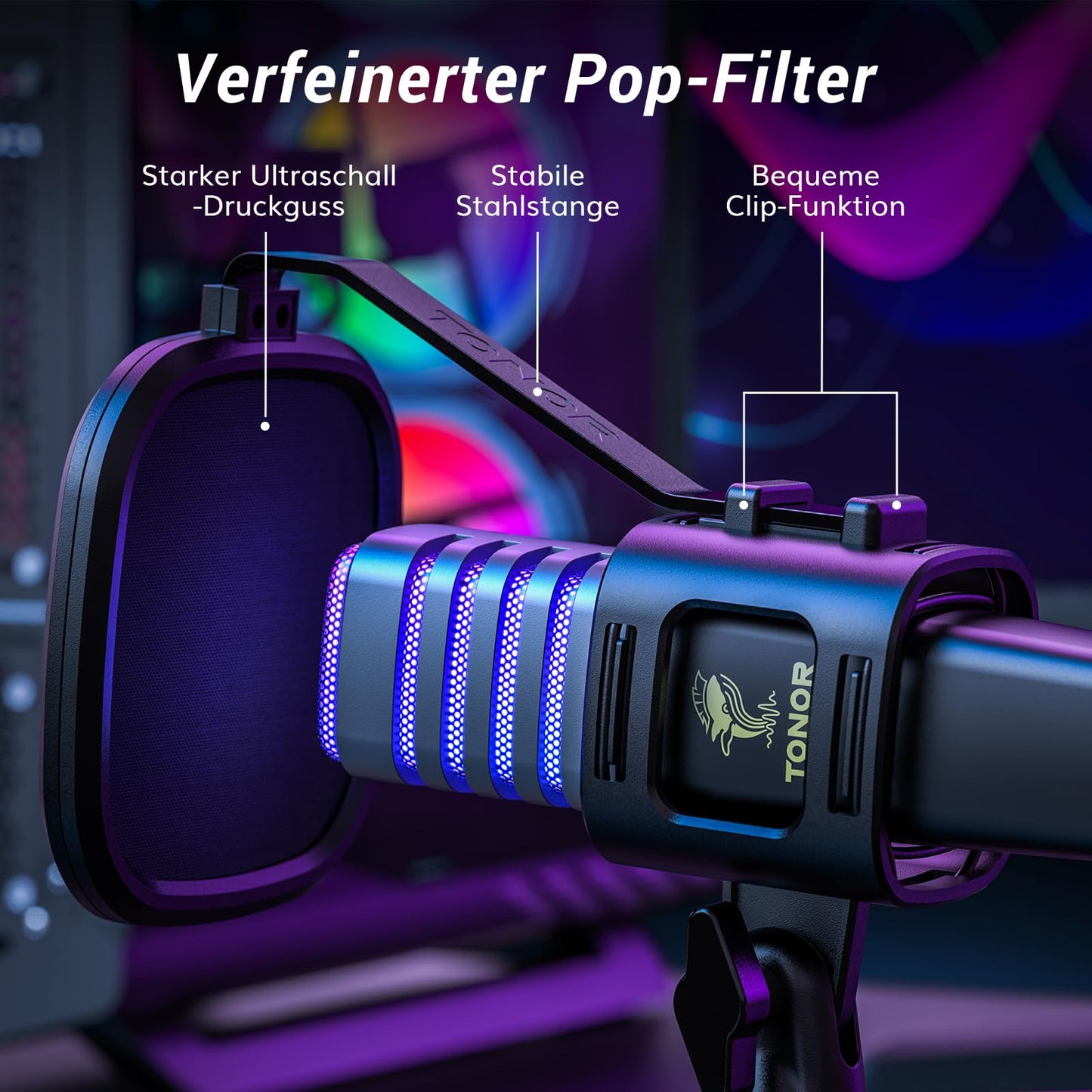 TONOR USB Mikrofon Nierencharakteristik Kondensator Computer PC Mikrofon mit Ständer, Popfilter, Mikrofonspinne für Streaming, Podcasting, Voice-Over, Twitch, kompatibel mit Laptop Desktop, TC30