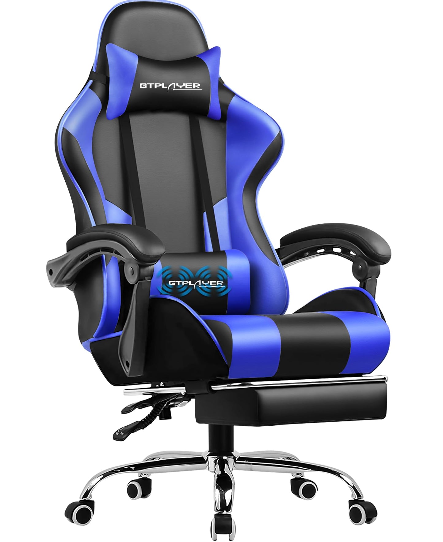 GTPLAYER Office Chair Gaming Chair Massage Gaming Armchair Ergonomic Gamer Chair with Footrest, Headrest Massage Lumbar Cushion, Padded Gaming Chair, Swivel Chair White