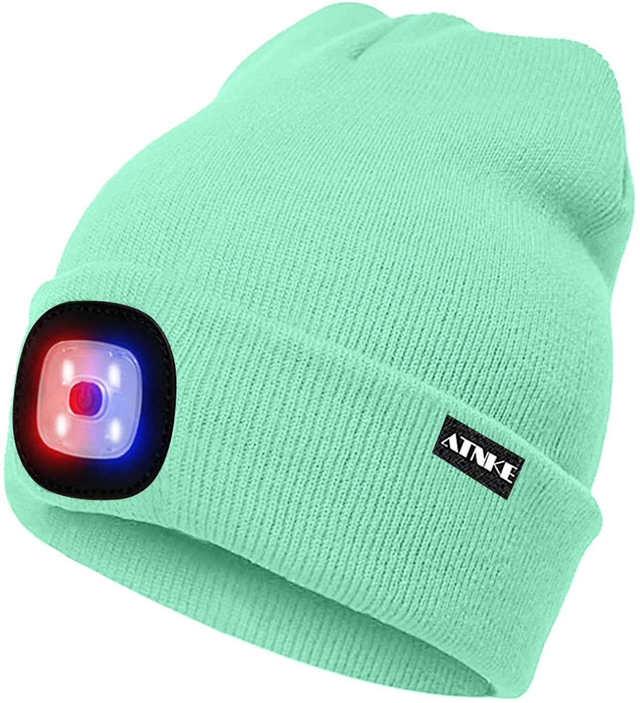 ATNKE LED Beleuchtete Mütze,Wiederaufladbare USB 4 LED Rot und Blau Leuchten Blinkender Laufmütze mit Licht Extrem Heller Lampe Winter Warme für Herren und Damen Geschenke