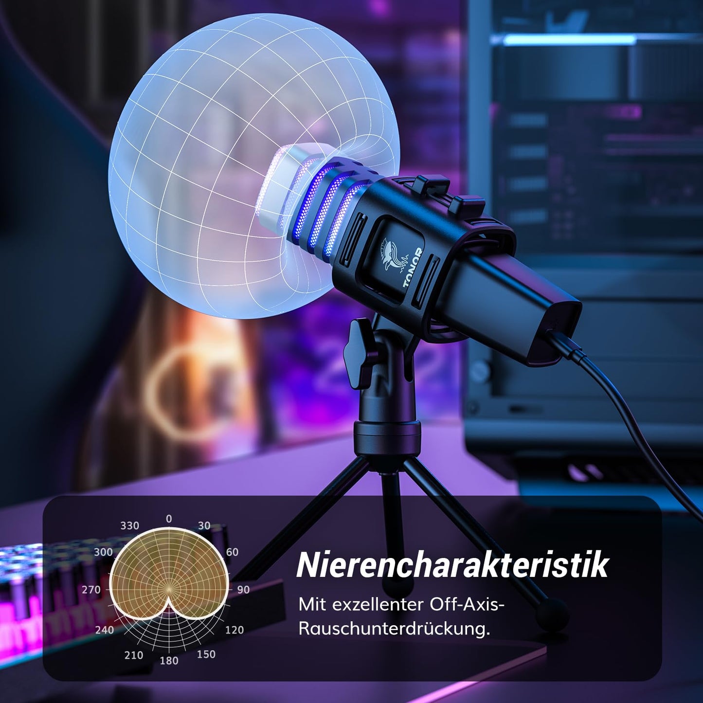 TONOR USB Mikrofon Nierencharakteristik Kondensator Computer PC Mikrofon mit Ständer, Popfilter, Mikrofonspinne für Streaming, Podcasting, Voice-Over, Twitch, kompatibel mit Laptop Desktop, TC30