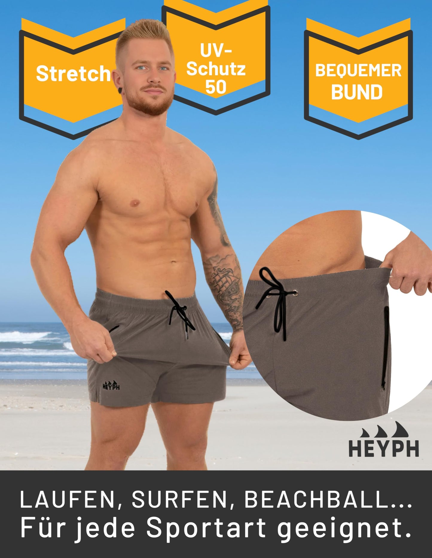 Men’s Designer Swim Shorts – Short Length with Zipper Pockets