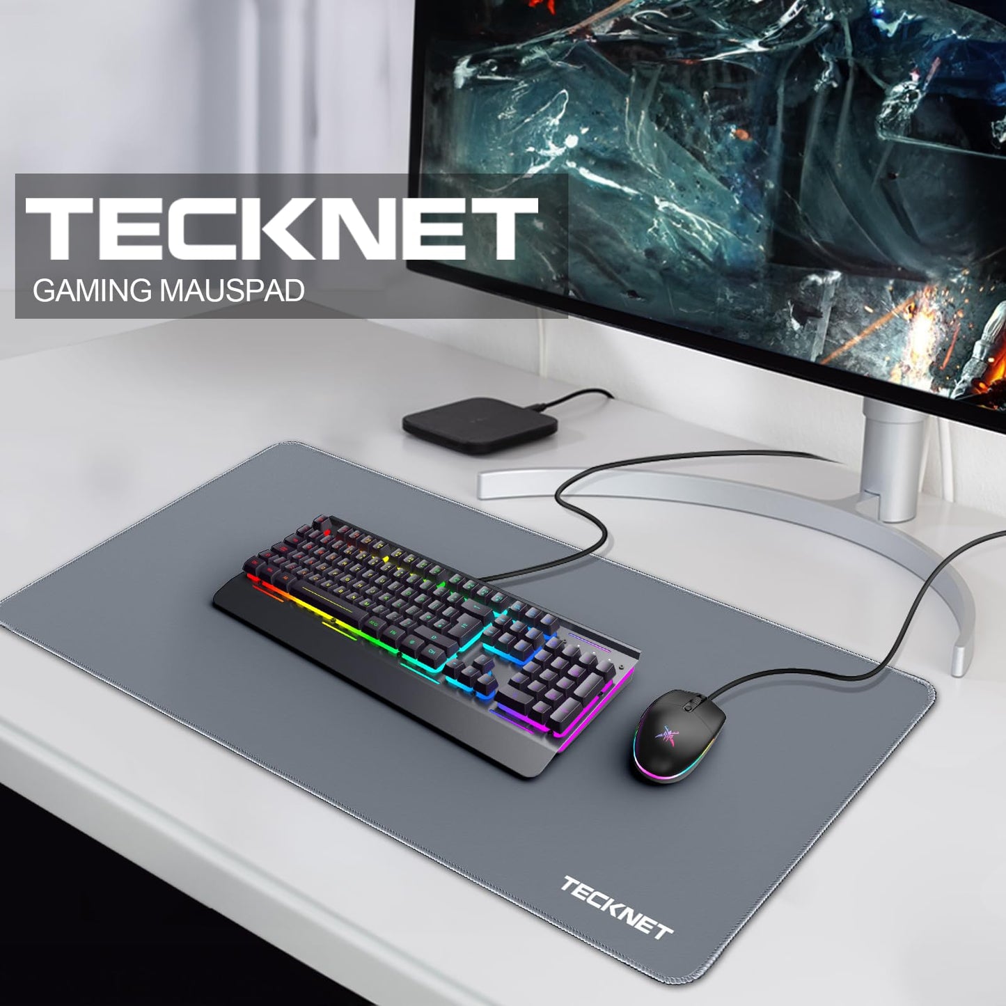 TECKNET Mauspad XXL Speed Gaming, 900x400 mm Schreibtischunterlage Schwarz, Gamer Mouse Pad, Wasserdicht mousepad, Spezielle Oberfläche Verbessert Präzision und Geschwindigkeit, rutschfeste Gummibasis
