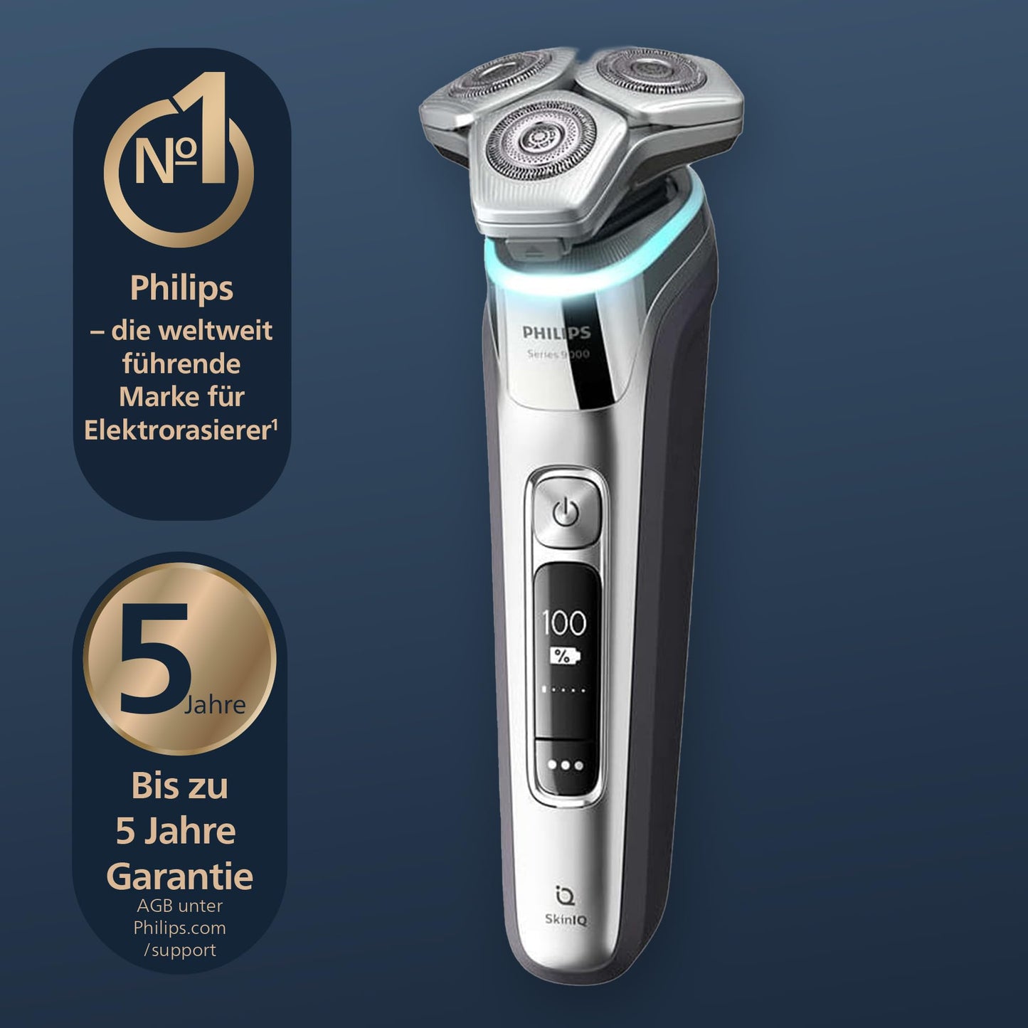 Philips Shaver S9000 – Elektrischer Nass-& Trockenrasierer für Männer, Dunkelchrom, Lift & Cut System, SkinIQ Technologie, Barttrimmer, Reinigungsstation, Ladestation & Reiseetui (Modell S9974/55)