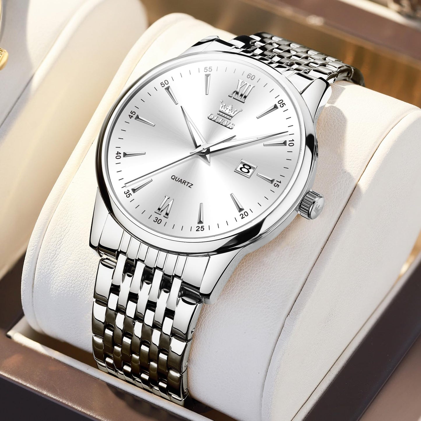 OLEVS Uhren Herren, Analoge Quarz Leucht Armbanduhr, wasserdichte Datum Edelstahl Herrenuhr, Klassische Mode Business Freizeituhren, Elegantes Geschenk für Männer