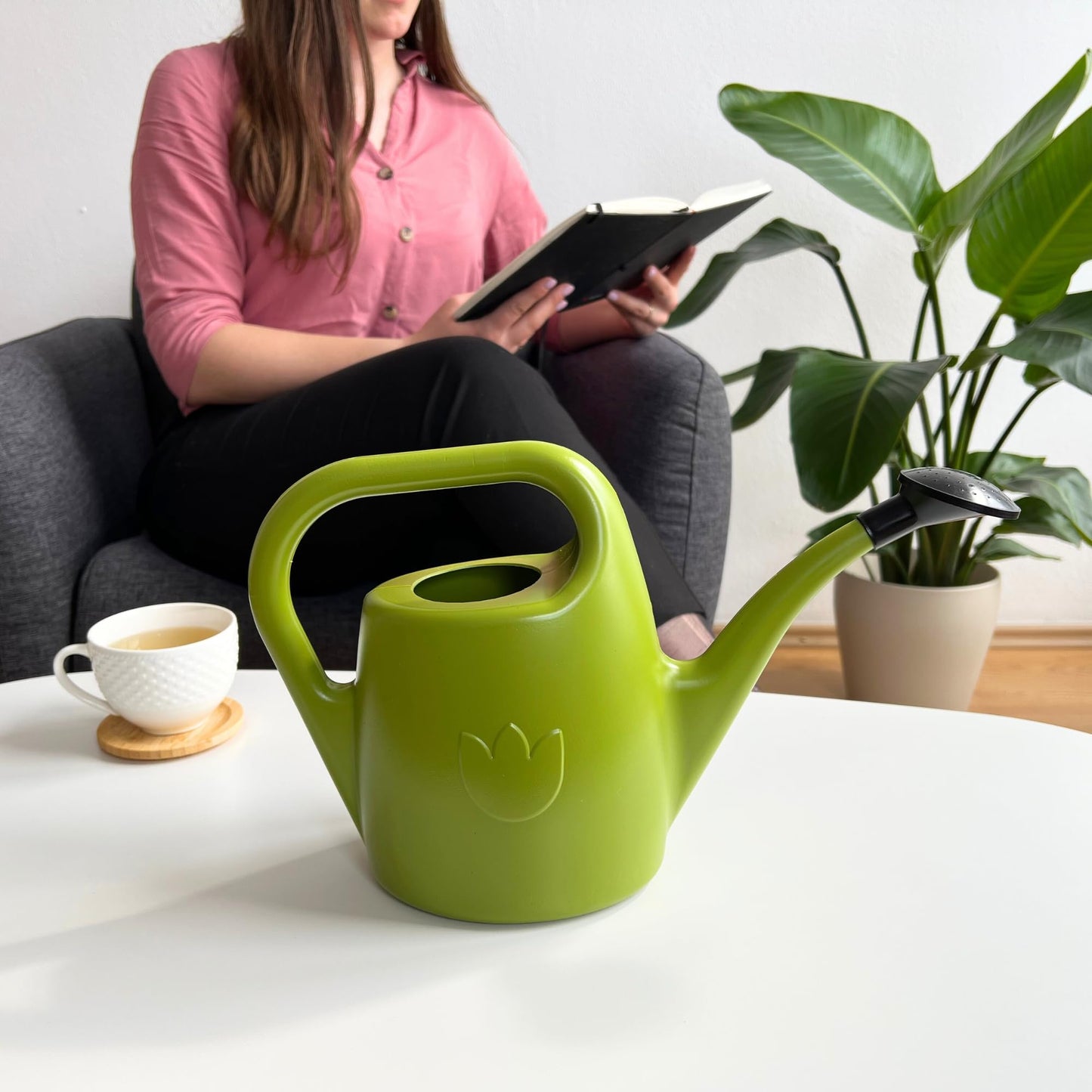 Plastia Gartengießkanne mit dem Brausekopf, 2L - Gießkanne aus Hochwertigem Kunststoff - Handliche Giesskanne für Innen- und Außenbereich - Ideal für Bewässerung für Zimmerpflanzen (Anthrazit)