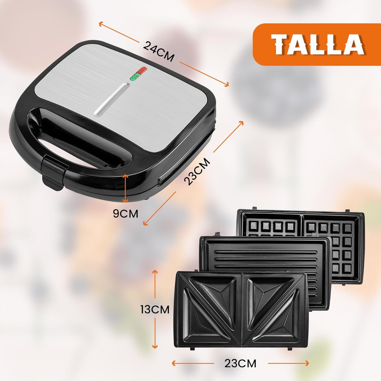 Pukomc 3-in-1 Sandwich Maker Antihaft-Panini-Presse, 850 W Grill, Tostadora De Pan Sandwichera, Herausnehmbare Grillplatten, Kontaktgrill, Waffeleisen, Doppelseitige Heizung, Schwarz