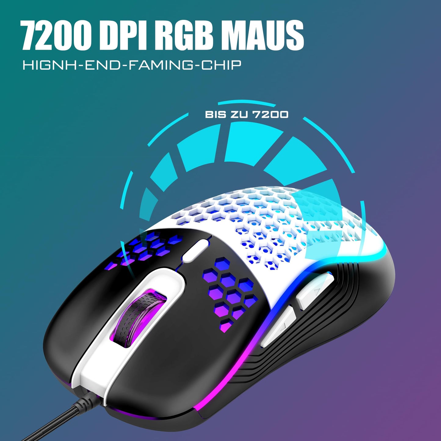 RedThunder 60% RGB Verkabelte Gaming Tastatur und Maus Set, Mini Gaming Tastatur, 62 Tastatur, DE Layout, Ultraleichte 7200 DPI Maus mit Wabenkonstruktion für PC MAC PS5 Xbox Gamer (Schwarz-Weiß)