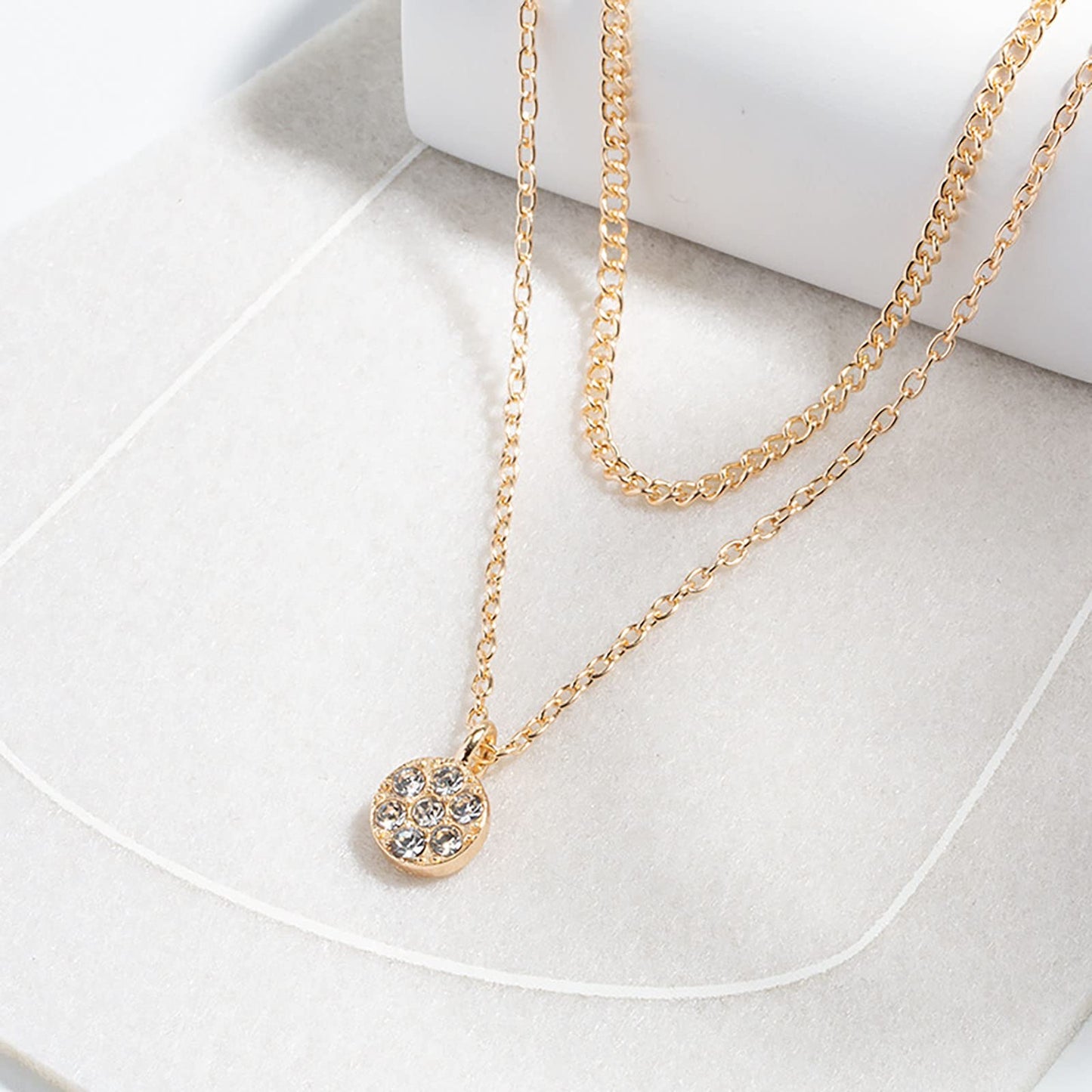 TseenYi Layered CZ Crystal Pendant Necklace