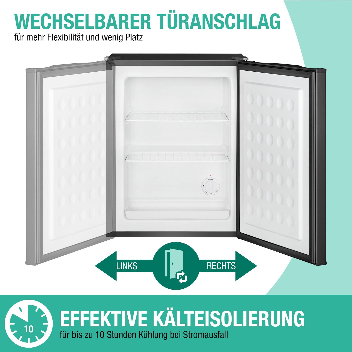 Bomann® Gefrierschrank klein mit 42L Nutzinhalt | Mini Gefrierschrank mit 2 herausnehmbaren Gitterablagen | Gefrierschrank mit wechselbarem Türanschlag & stufenloser Temperaturreglung | GB 7236 weiß