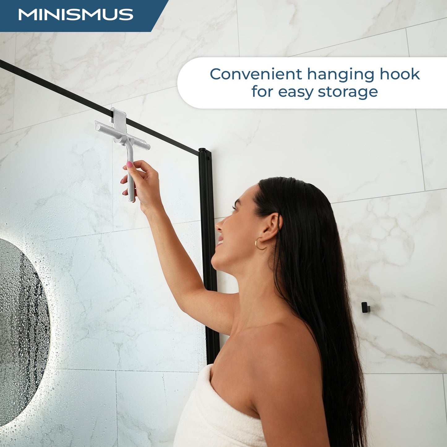MINISMUS Fensterabzieher mit Aufhänger – Profi Abzieher Dusche - Duschabzieher – Schlierenfrei – Hochwertiger Silikon - Antirutsch (Schwarz)