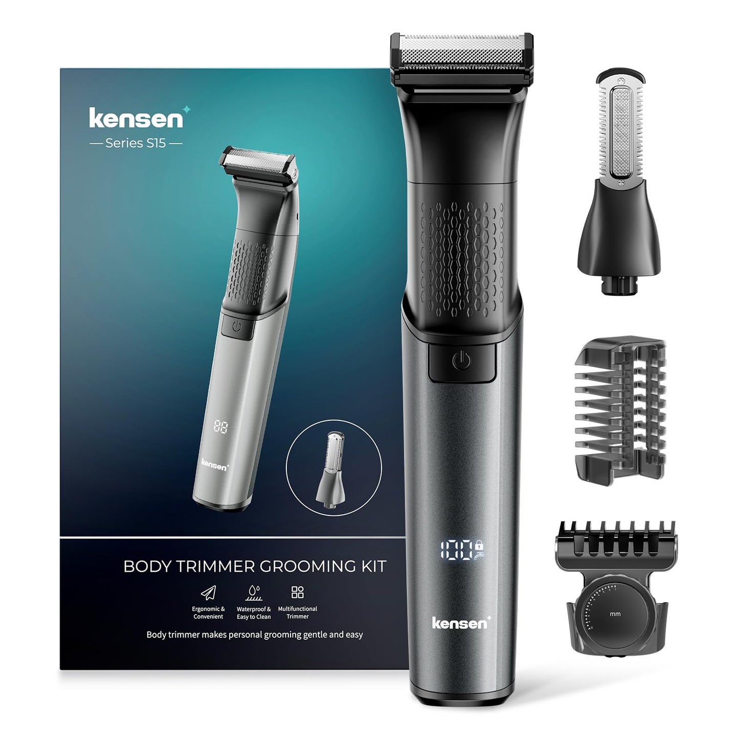 kensen 2-in-1 Men's Intimate Shaver Waterproof Bodygroom Men's Type C Body Razor Men's Wet Dry Intimate Razor Men Legs Chest Armpit Groin Attachment Combs