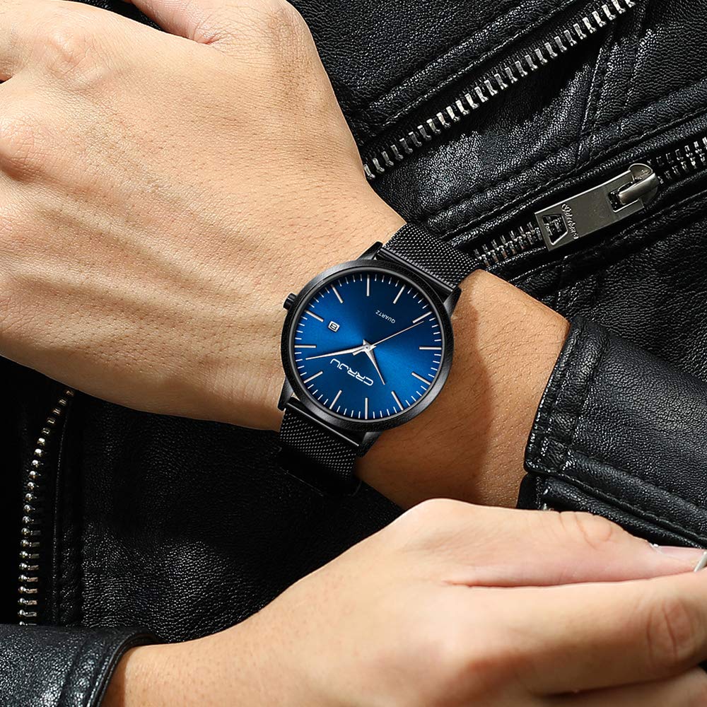 CRRJU Herren Uhr Ultra Dünne Wasserdicht Armbanduhr Herren Mode mit Schwarz Edelstahlband Mesh Analog Quarz Business Männer Uhren