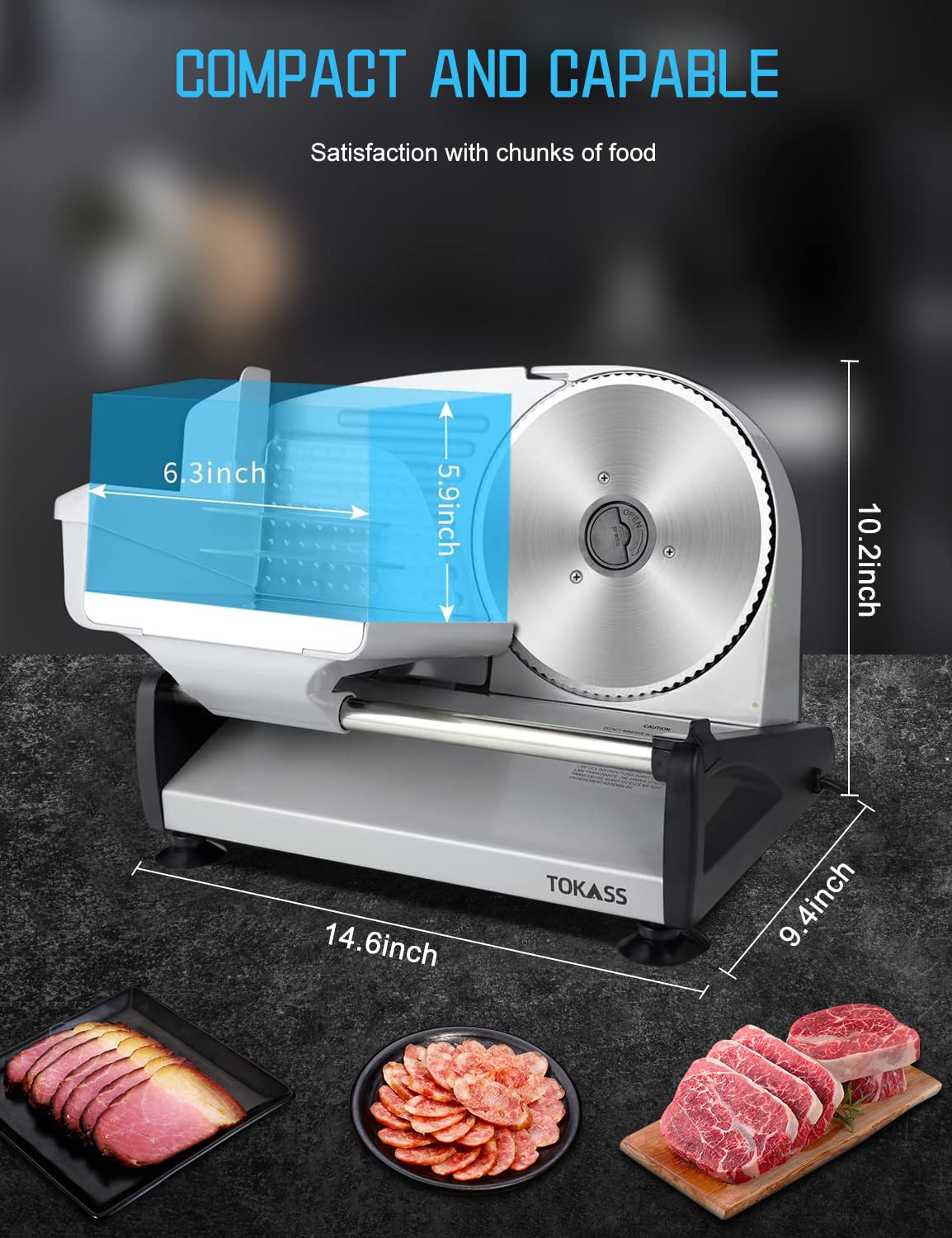 200 Watt Electric Slicer Stainless Steel - Adjustable Food Processor 0 to 15mm - 2 Blades - Sausage Slicer - Bread Slicer, Ham Slicer, Electric Knife Meat & Cheese