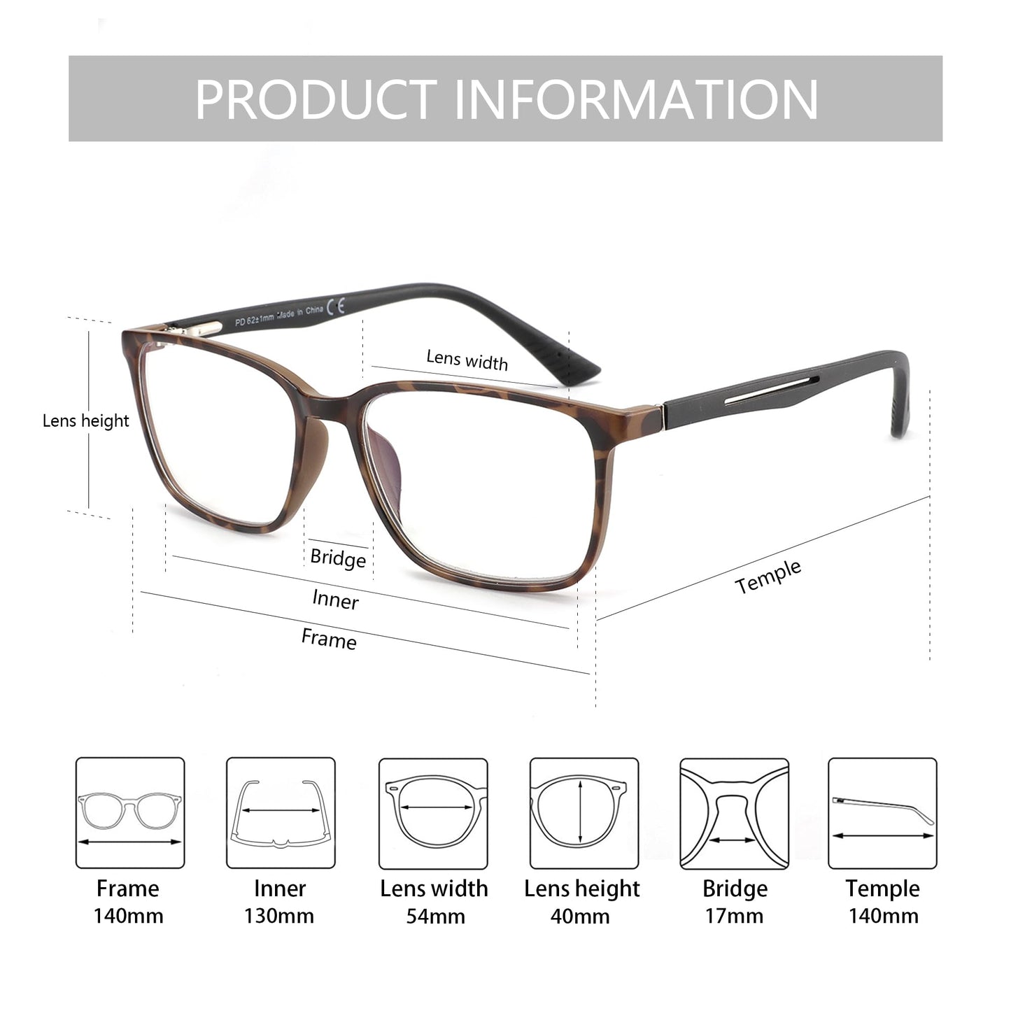 ZENOTTIC Blaulichtfilter Brille & Lesebrille Herren Eckige Rahmen-Leser Anti-Glanz Sport Computerbrille