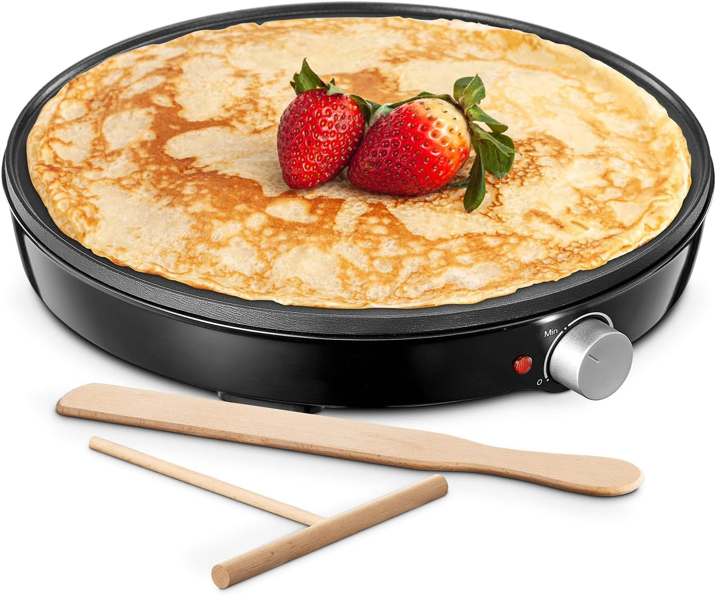 Yabano Crepe Maker, Diameter 30 cm, Retro Pancake Maker with Spatula and Dough Distributor, Crepe Iron for Sweet Crepes and Savoury Galettes