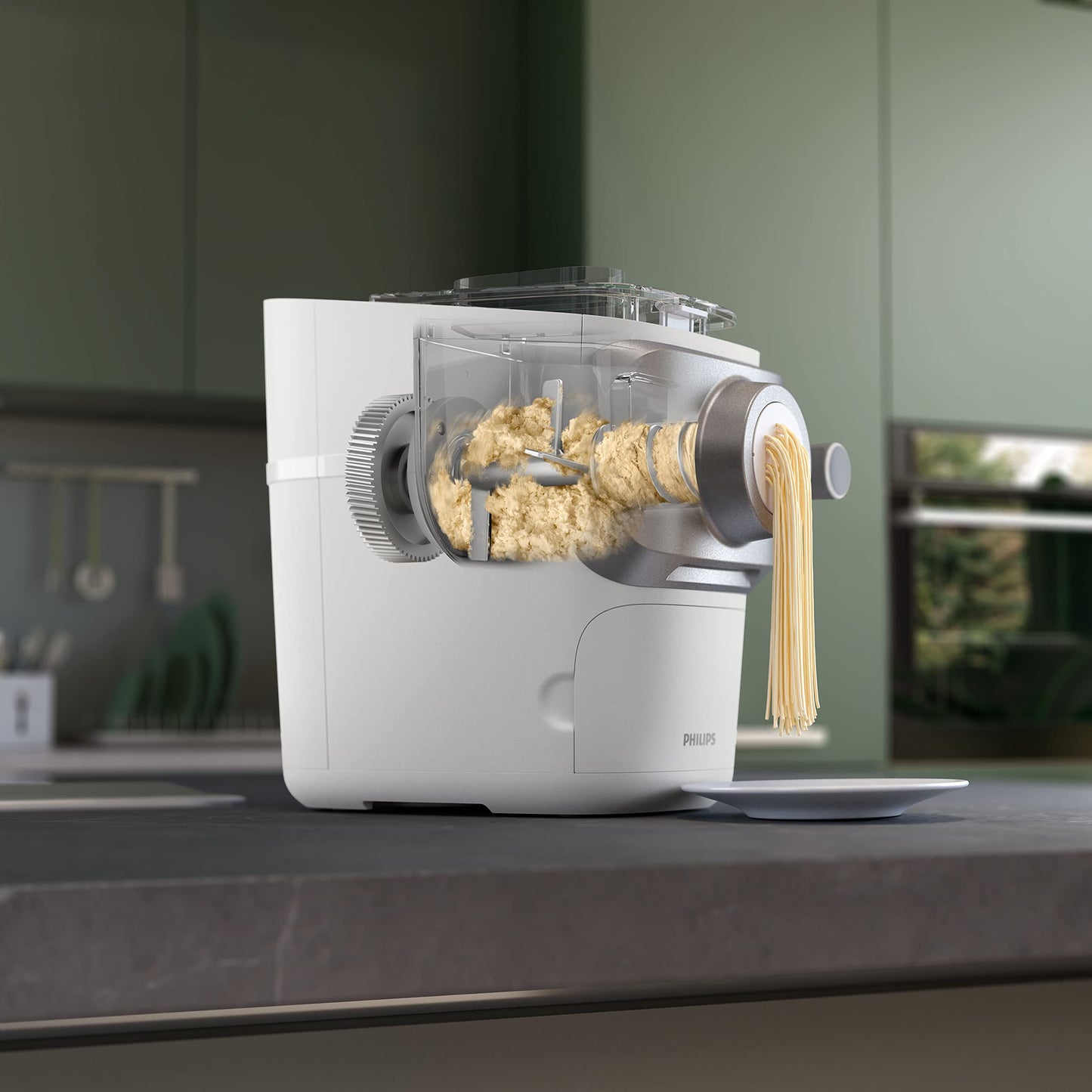 Philips 7000 Serie PastaMaker, Perfekte Nudeln Selbstgemacht, Automatisches Wiegen, 8 Pastasorten, Einfache Reinigung, bis zu 8 Portionen, ProExtrude-Technologie, Vegan, Glutenfrei, Schwarz(HR2665/93)