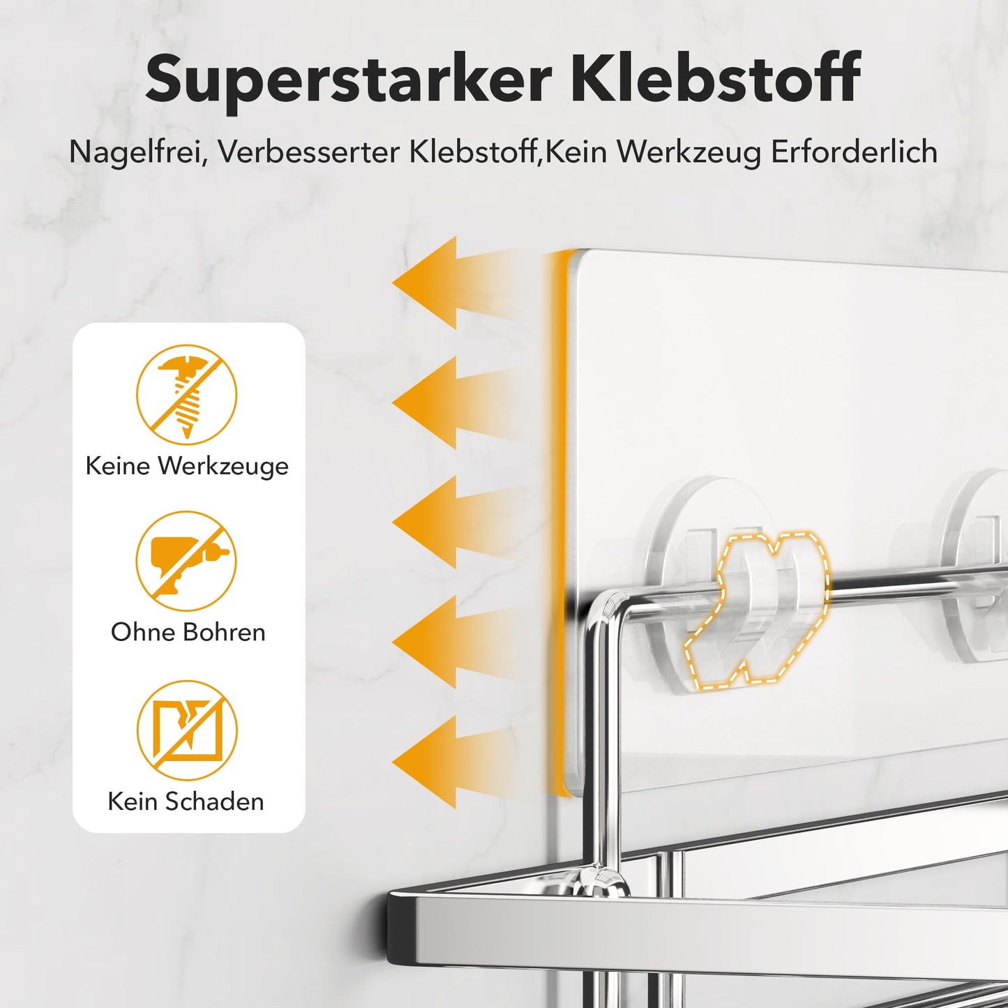 saffruff Duschablage Ohne Bohren 2 Stück Duschregal Duschkorb Badezimmer Organizer, Regal Badregal Shampoo Halterung für Dusche Küche Bathroom, mit 2 Klebeflächen,Edelstahl Schwarz