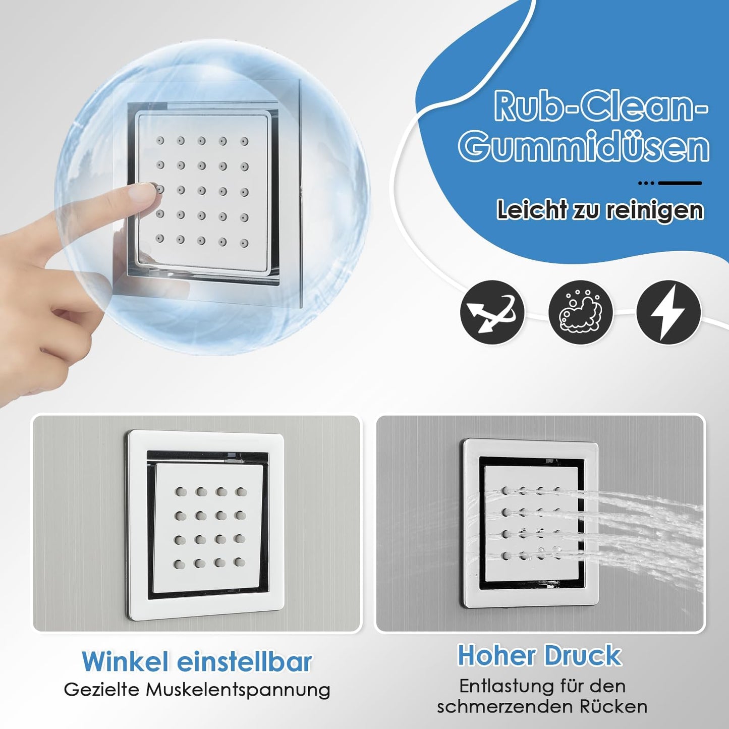 LED Duschpaneel mit Thermostat, OUGOO 6 Funktionen Duschpaneel mit Armatur, Regendusche, Wasserfalldusche, 2-Typ-Massagedüsen, Handbrause und Badewanneneinlauf, 304 Edelstahl, Schwarz