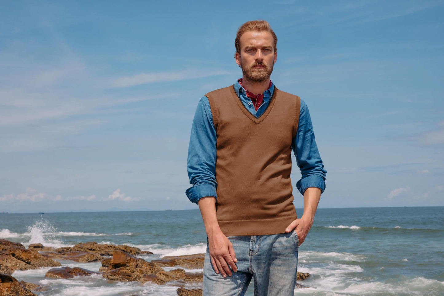 PJ PAUL JONES Men’s Sweater Vest – Wool Blend V-Neck Pullover