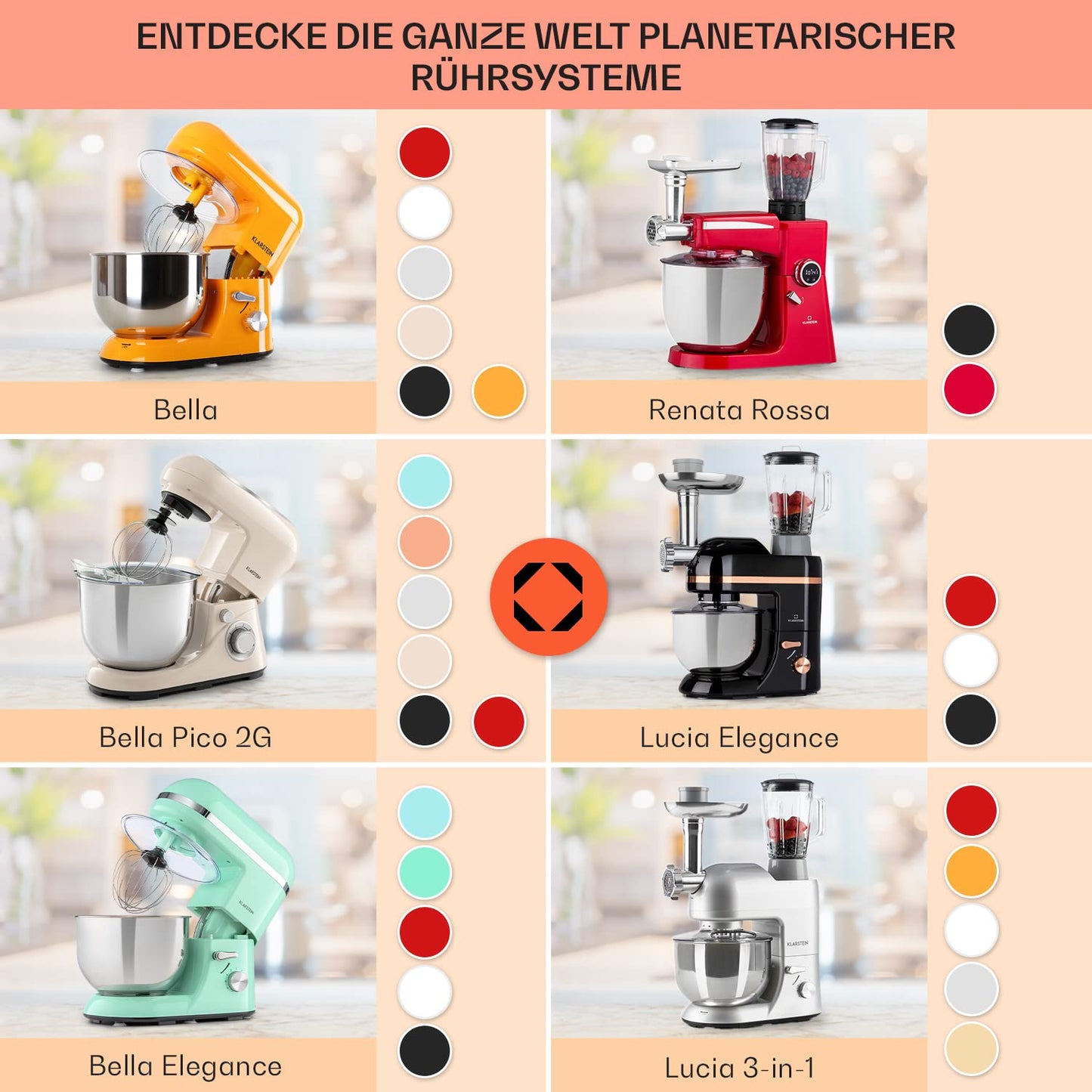 Klarstein Küchenmaschine, Knetmaschine mit 5L Schüssel, 1800W Profi Küchenmaschine mit Knethaken und Schneebesen, Universal Küchenmaschine mit 6 Stufen, Teigmaschine zum Rühren, Kneten und Aufschlagen
