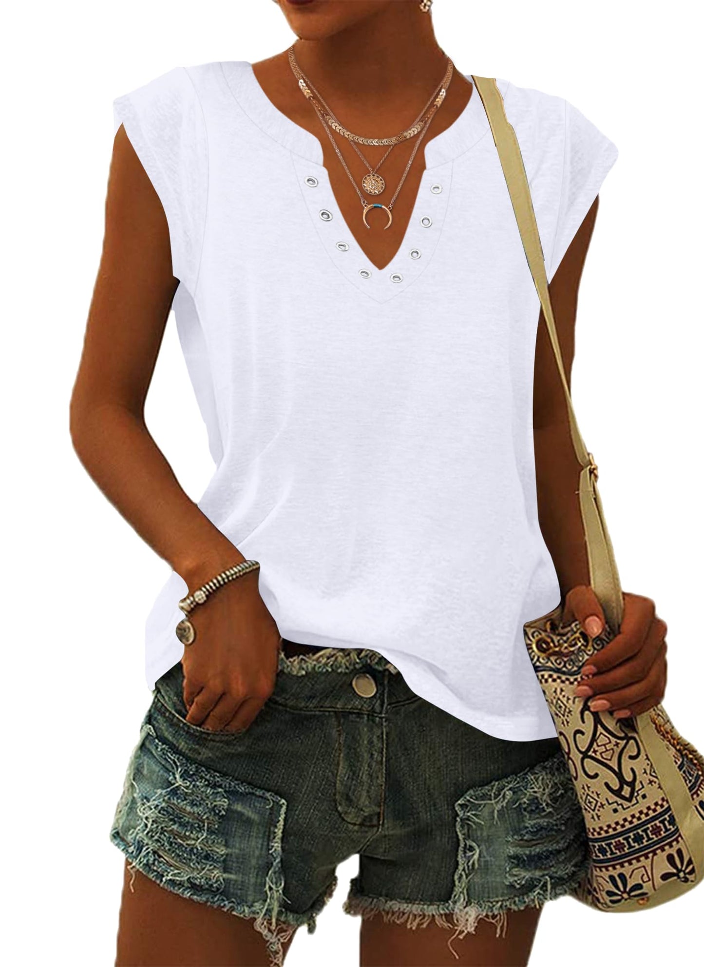 PLOKNRD Women's V-Neck Summer T-Shirt