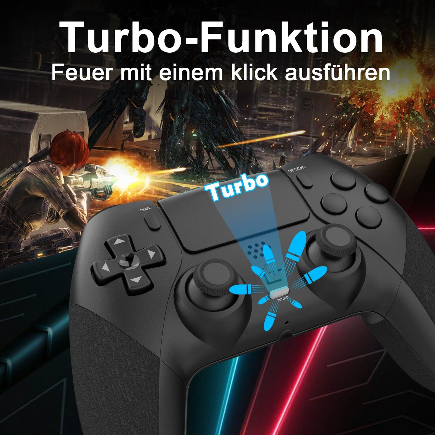 Shiptree Wireless Controller für PS-4, Game Controller Kompatibel mit PS-4/Slim/Pro mit 2 Programmierbaren Tasten, Gamepad mit Trubo/Dual Vibration/6-Achsen Gyro Sensor/Touchpanel/Audio Jack - Weiß
