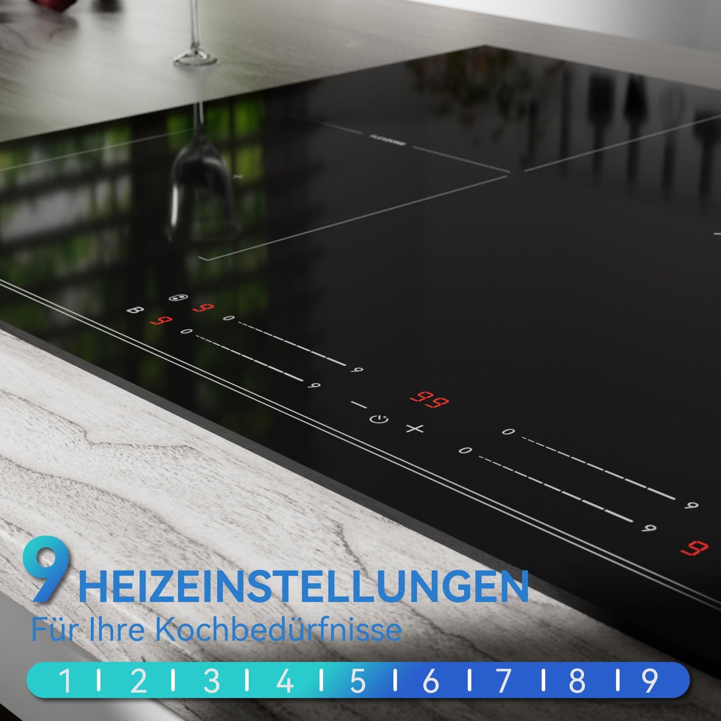 Hermitlux ceramic hob,Built-in 29 cm black glass ceramic electric hob,9 power levels,Sensor touch control, child lock, 1-99 minute timer,Suitable for all pots and pans