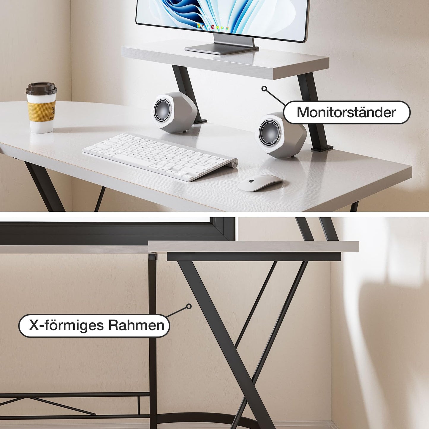 ODK Gaming Tisch, Gaming Schreibtisch Eckschreibtisch für Gamer, Schreibtisch L Form mit Monitorständer für Büro (Schwarz, 127 x 127 cm)