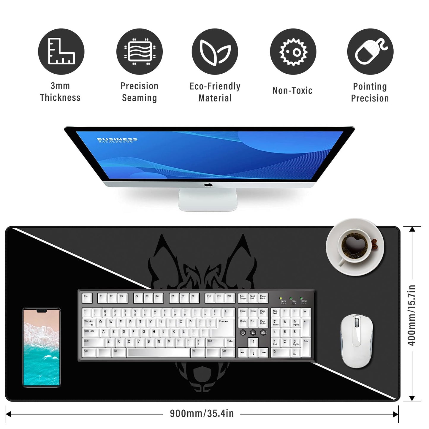 Anpollo Gaming Mouse Mat XXL 900 x 400 x 3 mm Non-Slip Desk Mat Table Mat Multifunctional Office Mouse Mat, Type 1
