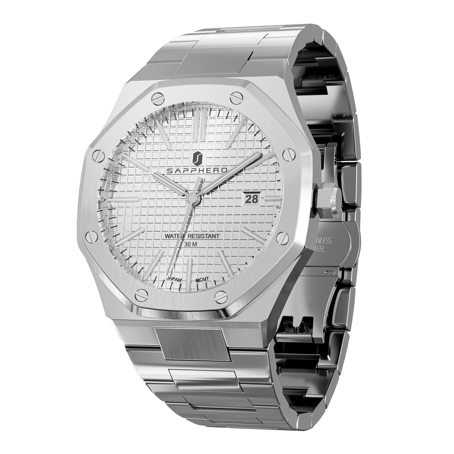 SAPPHERO Uhren Herren 30M wasserdichte Armbanduhr Herren Edelstahl/Lederarmband Armband Chronograph Anti-Kratzer-Uhr Herrenuhr Silber Analoge Quarzuhr Business Casual Watch mit Date
