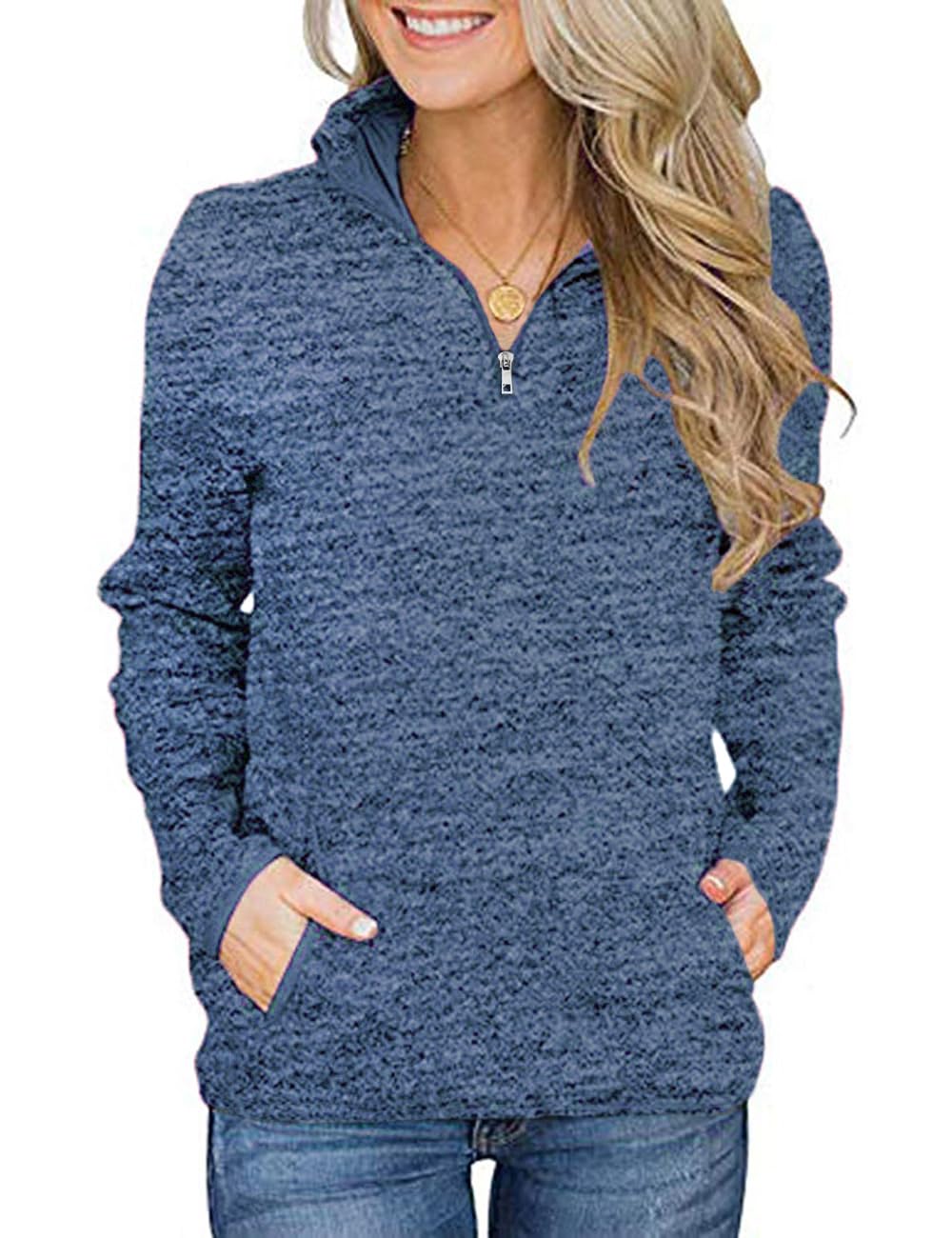 iWoo Women’s 1/4 Zip Pullover Sweatshirt – Casual Long Sleeve Top