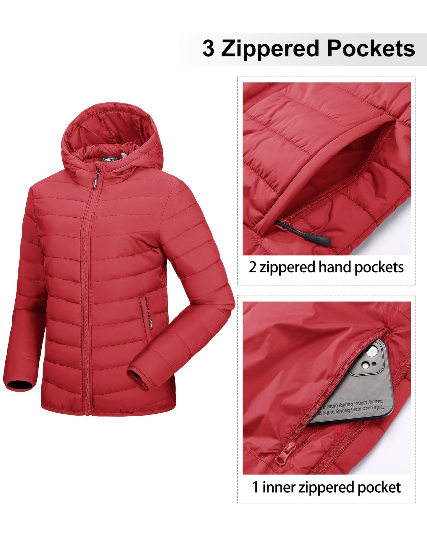 Outdoor Ventures Women’s Lightweight Hooded Puffer Jacket