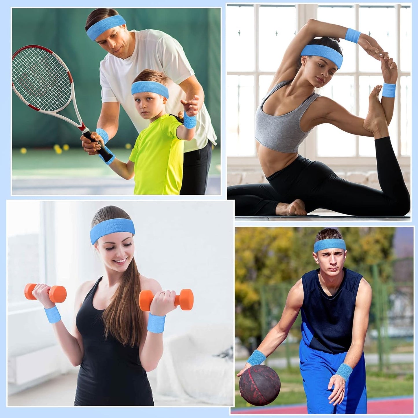 Hatstar 3-teiliges Schweißband Set | 1x Stirnband + 2X Schweißbänder für Handgelenke | Stirnband Damen & Herren | Accessoire für Karneval & Fasching Aerobic Kostüm