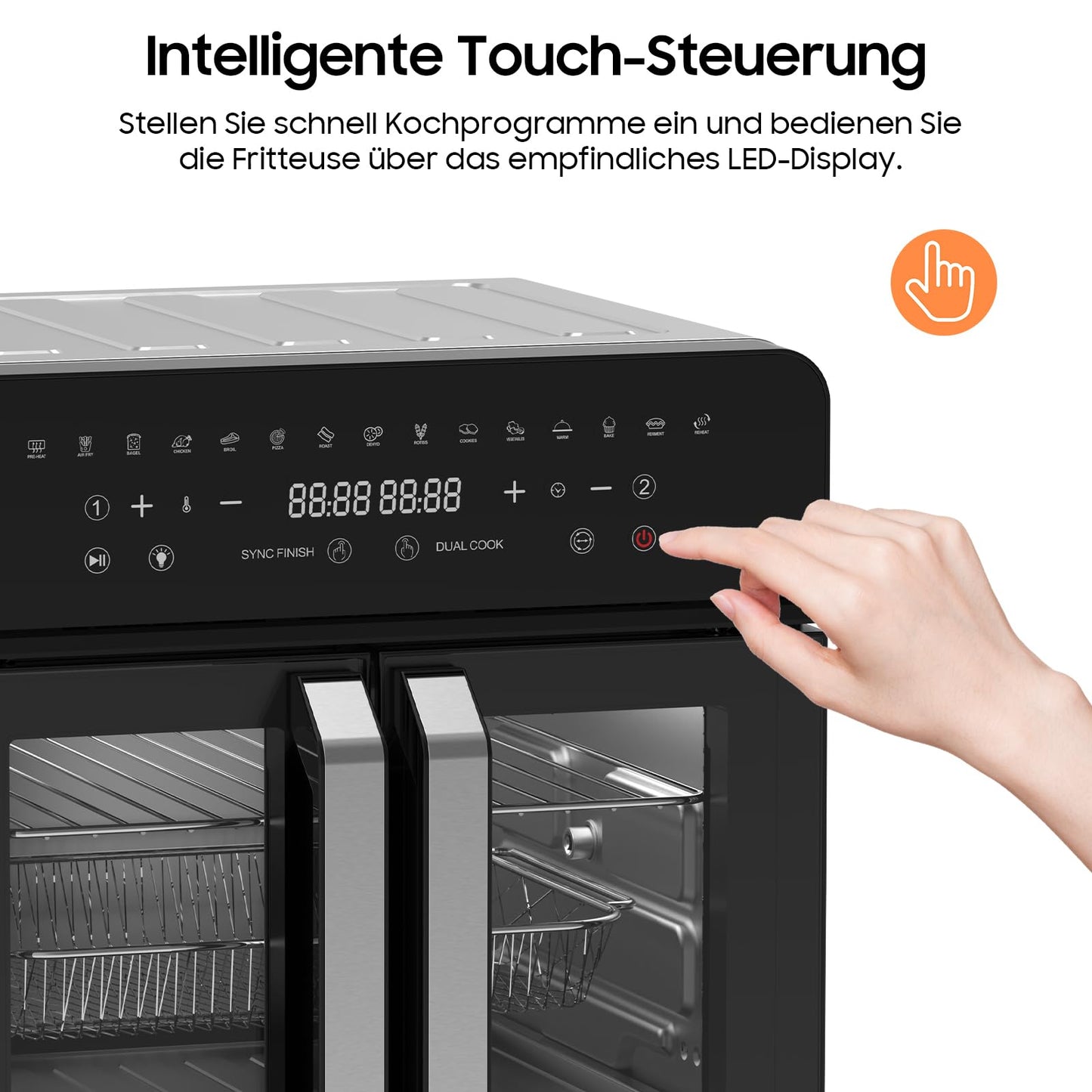 iceagle Heißluftfritteuse 6,5 L Airfryer XL - Fritteuse Ohne Fett mit Metallinnenraum | 1700W Heissluftfriteuse mit 8 Kochprogramme, Digitalem Display, mit deutschem Rezeptbuch