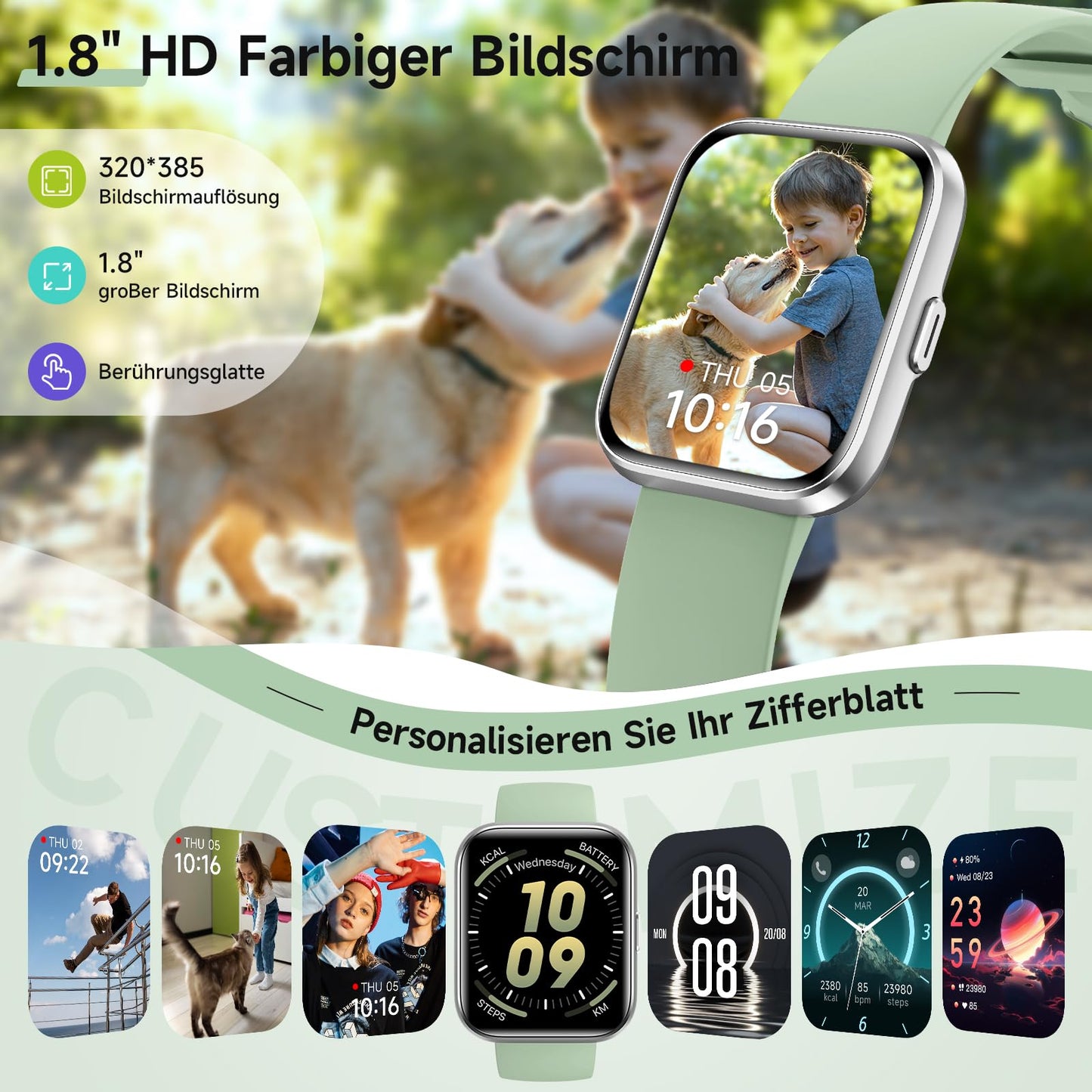 Smartwatch Damen Herren, Smart Watch mit Telefonfunktion Alexa, 1,8" Fitnessuhr Damen Sportuhr mit 100 Sportmodi & IP68, Herzfrequenz SpO2 Schlafmonitor, Armbanduhr Schrittzähler Uhr für Android iOS