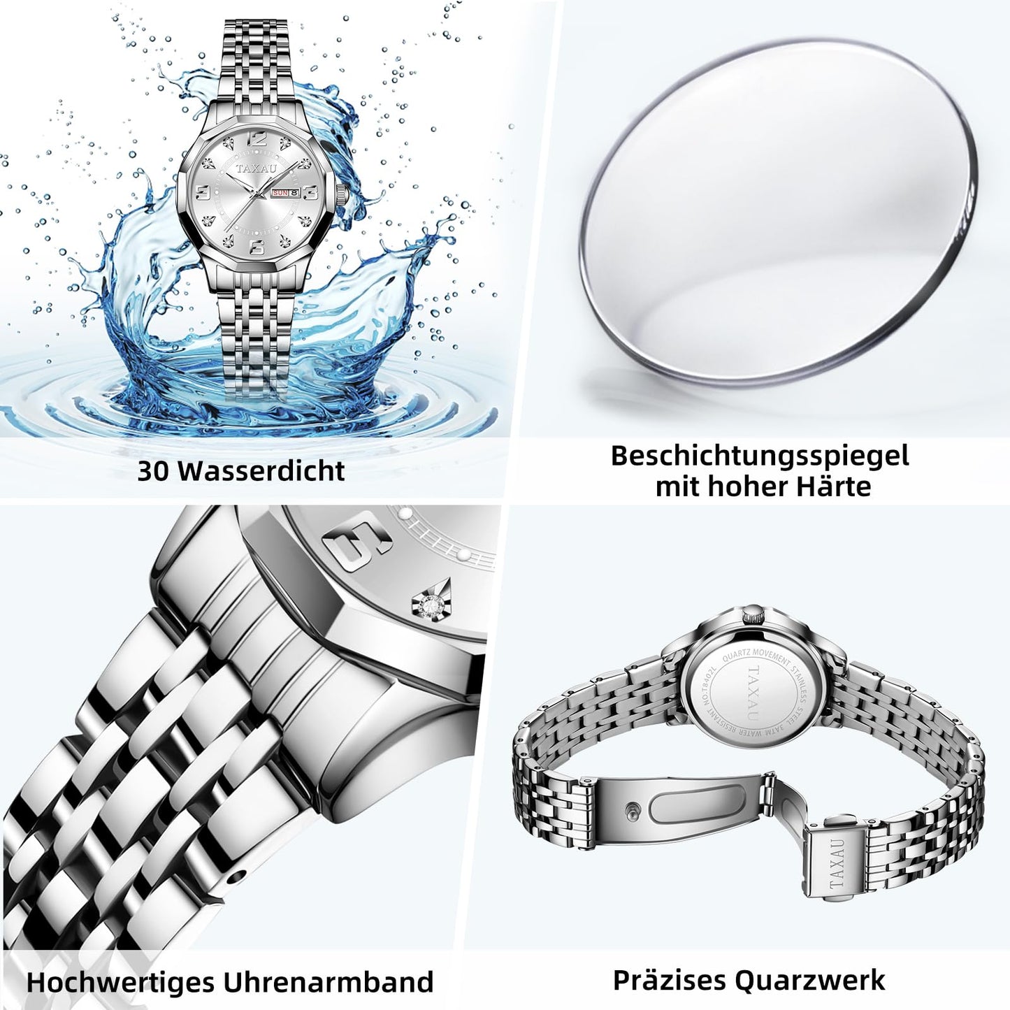 Taxau Uhr Frauen Luxus Edelstahl Uhren Frauen Kleid für Frauen wasserdichte Analog Quarz Damenuhren Klassische Reloj para Mujer